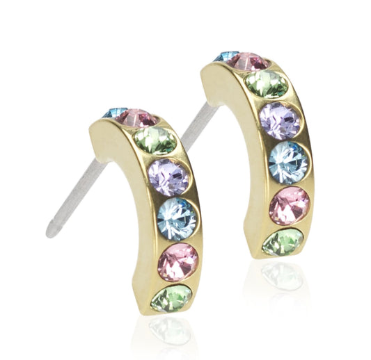 Blomdahl Pendant Brilliance Curved Fantasy, kultaiset korvakorut värillisillä kivillä, 10 mm